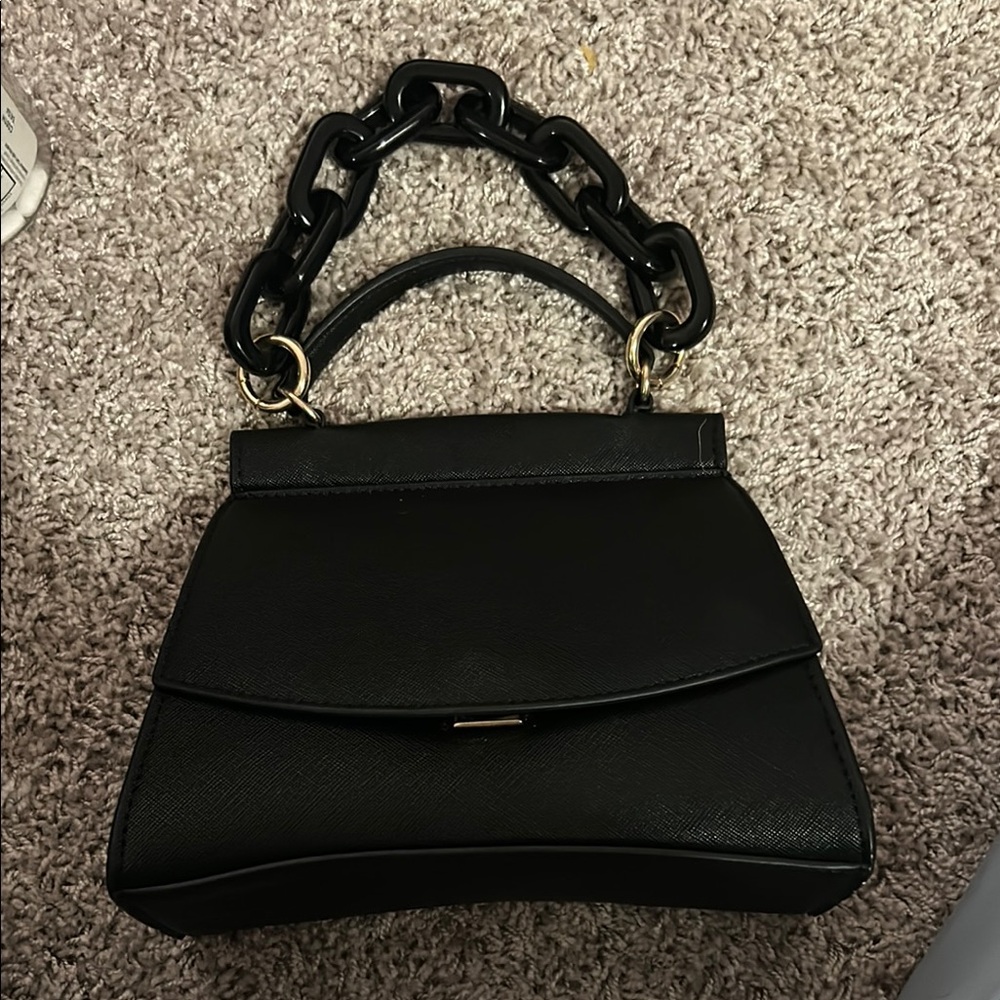 Black Satchel with Chunky Chain Handle